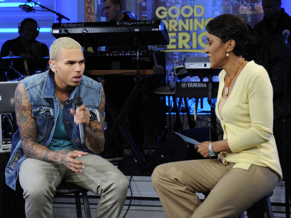 First Chris Brown was interviewed by co-host Robin Roberts on "Good Morning America," then he performed, and then he threw a fit.