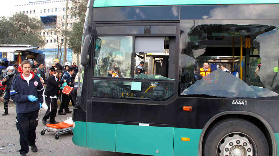 Israeli paramedics and emergency workers rushed to the scene of an explosion outside Jerusalem's central bus station on Wednesday. Israeli paramedics and emergency workers rushed to the scene of an explosion outside Jerusalem's central bus station on Wednesday.