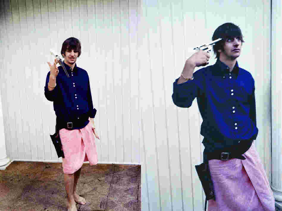 During The Beatles' stay at British actor Reginald Owen's Bel Air mansion in Los Angeles during their 1964 U.S. tour, Ringo plays with a toy gun — reportedly a gift from Elvis Presley.