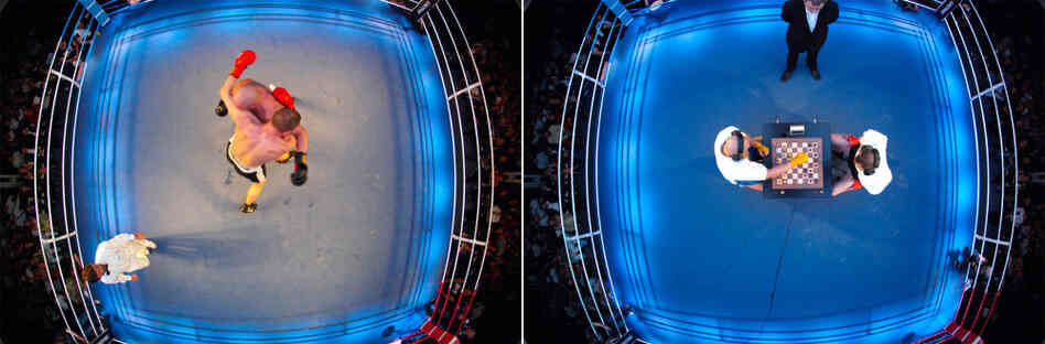 A chess boxing match in Cologne, Germany from above. A chess boxing match in Cologne, Germany from above.