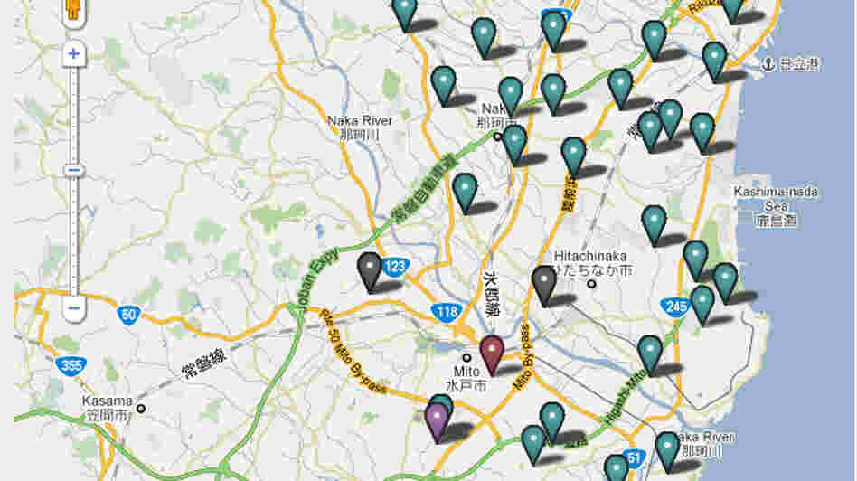 A cluster of radiation reading mapped by RDTN.org