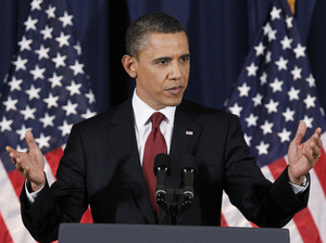 President Barack Obama delivers his address on Libya at the National Defense University in Washington on March 28.