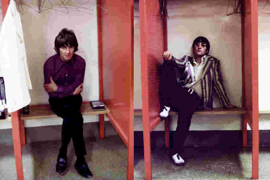 Harrison and Lennon at Busch Memorial Stadium in St. Louis on Aug. 21, 1966.