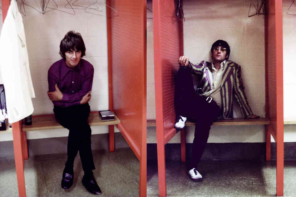 Harrison and Lennon at Busch Memorial Stadium in St. Louis on Aug. 21, 1966.