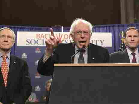 Sen. Bernie Sanders, (I-VT) center, flanked by Senate Majority Leader Harry Reid of Nev., (l) and Sen. Richard Blumenthal, (D-CT) at a "Back Off Social Security" rally, March 28, 2011. Sen. Bernie Sanders, (I-VT) center, flanked by Senate Majority Leader Harry Reid of Nev., (l) and Sen. Richard Blumenthal, (D-CT) at a "Back Off Social Security" rally, March 28, 2011.