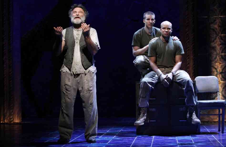 Robin Williams, Brad Fleischer and Glenn Davis (left to right) in Rajiv Joseph's Bengal Tiger at the Baghdad Zoo. Director Moises Kaufman says the play is "part ghost story, part war play, part satire, part theater of the absurd. " Robin Williams, Brad Fleischer and Glenn Davis (left to right) in Rajiv Joseph's Bengal Tiger at the Baghdad Zoo. Director Moises Kaufman says the play is "part ghost story, part war play, part satire, part theater of the absurd. "