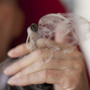 Moshe Rute smokes marijuana at the Hadarim nursing home in Kibutz Naan, Israel, in early March. The Israeli government and a private company are distributing cannabis for medicinal purposes to more than 1,800 people in Israel.