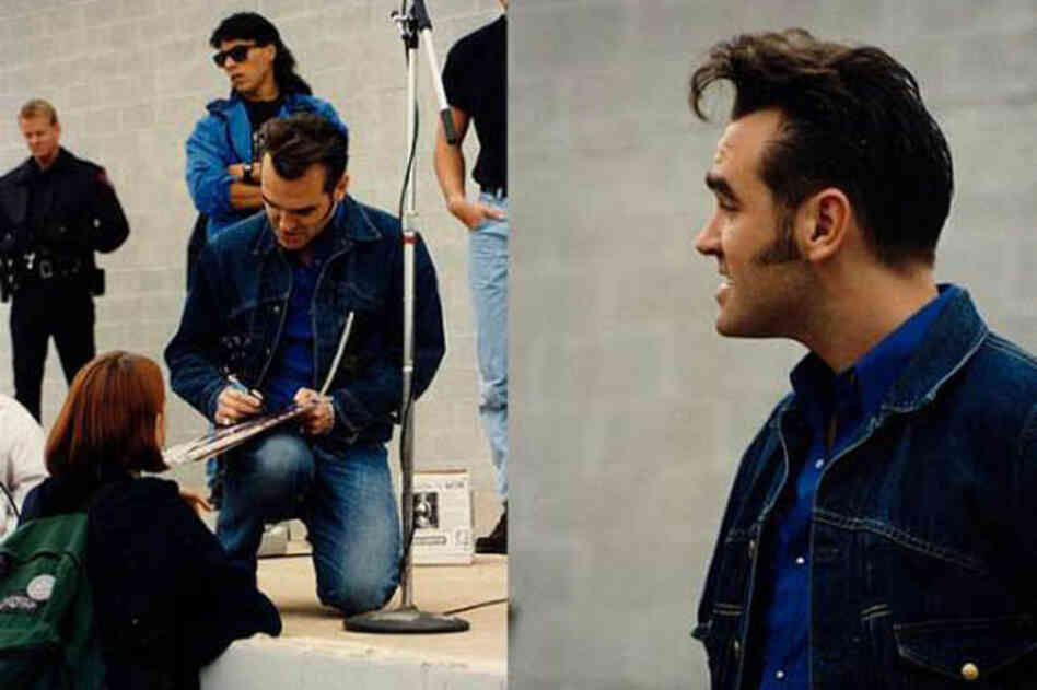 "Morrissey and me, behind a record store in Austin, Texas, in 1992 while I was in college. I was a huge Morrissey fan; it was like meeting a god. Sounds sort of melodramatic now but that is really how it felt then, when I was 18. Come to think of it, I would probably feel the same today. Morrissey kept my marker!!!!" 