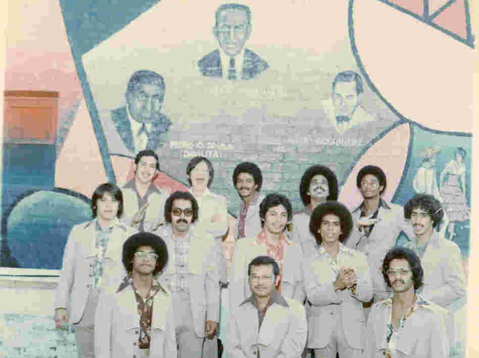 La Justicia, one of the earliest Chicago salsa bands, poses for a photo.