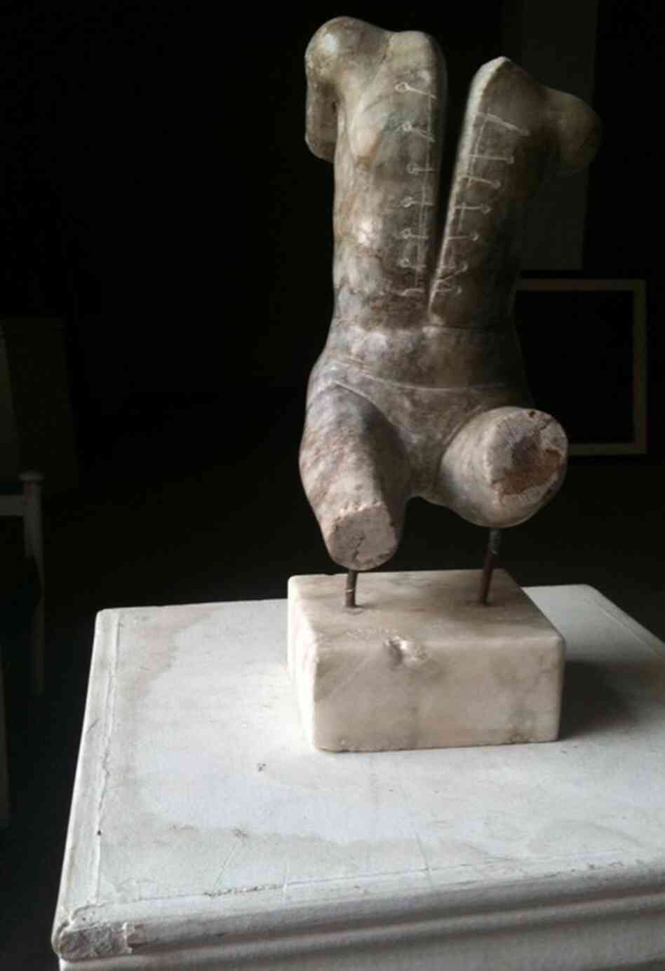 Khalil says his latest pieces pieces are bodies, or parts of bodies, set in classical poses but with signs of torture or dismemberment. 