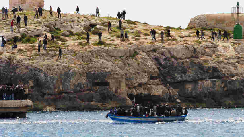North African refugees arrive at Lampedusa, Italy on March 30, 2011.