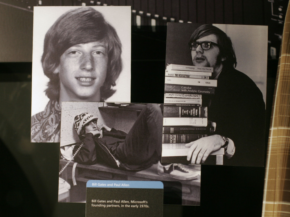Gates (left) and Allen (right) became friends when they were young. Microsoft's visitor center included photos of them taken in the early '70s.