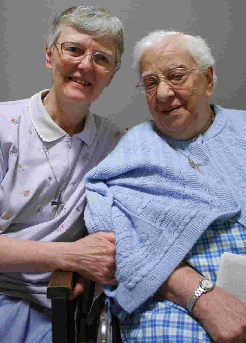 Sister Vincent Cecire (right) spoke to her friend Sister Catherine Garry (left) at StoryCorps in Dobbs Ferry, N.Y.