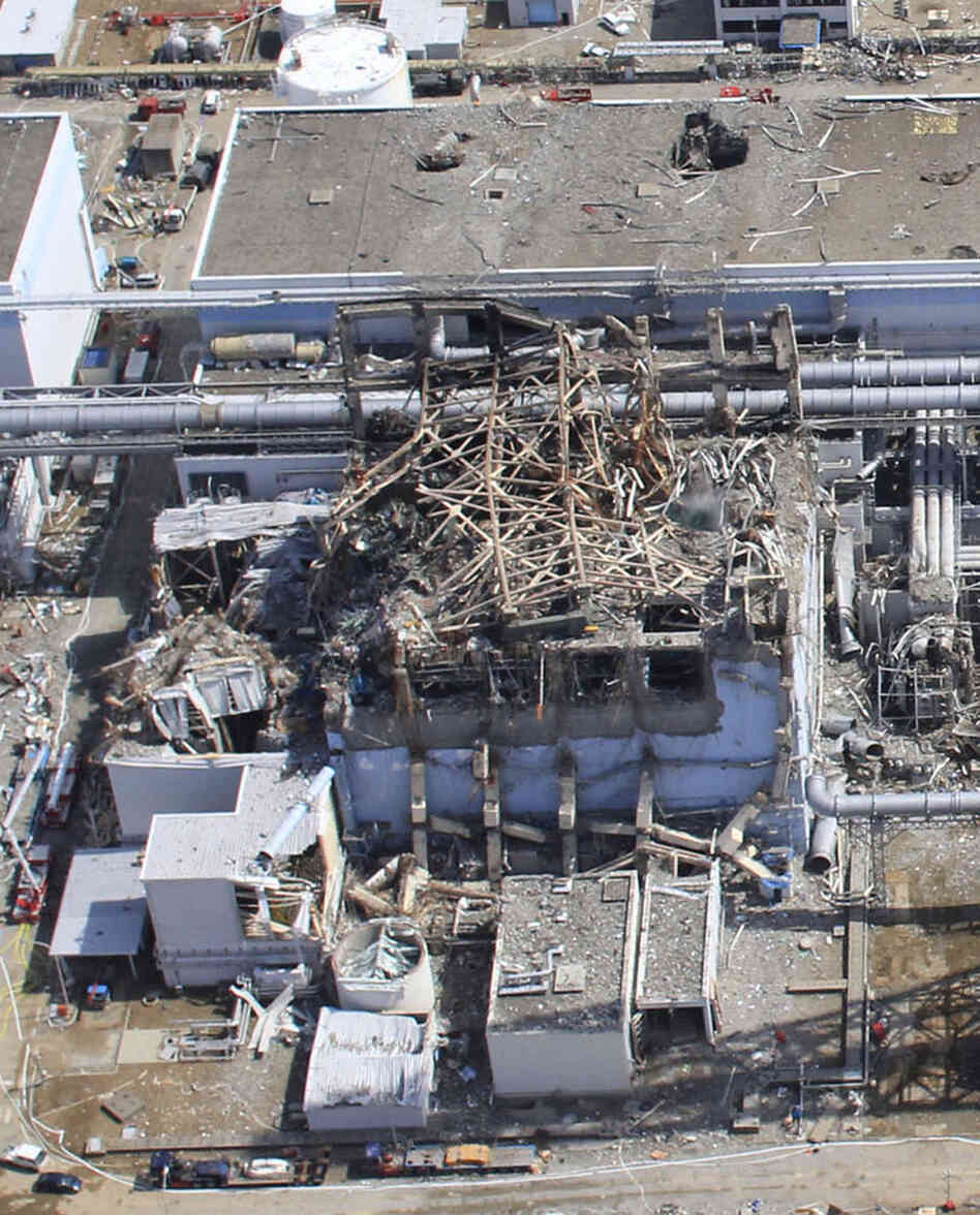 A hydrogen explosion rocked reactor 3 on March 14. Helicopters and fire trucks have tried dousing the reactor building with water. This photo was taken March 24. A hydrogen explosion rocked reactor 3 on March 14. Helicopters and fire trucks have tried dousing the reactor building with water. This photo was taken March 24.
