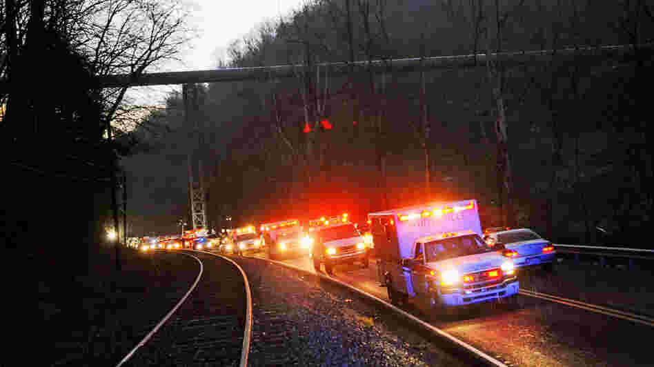 Emergency vehicles leave the entrance to Massey Energy's Upper Big Branch coal mine in Montcoal, W.Va., on April 5, 2010, after a deadly explosion. Emergency vehicles leave the entrance to Massey Energy's Upper Big Branch coal mine in Montcoal, W.Va., on April 5, 2010, after a deadly explosion.