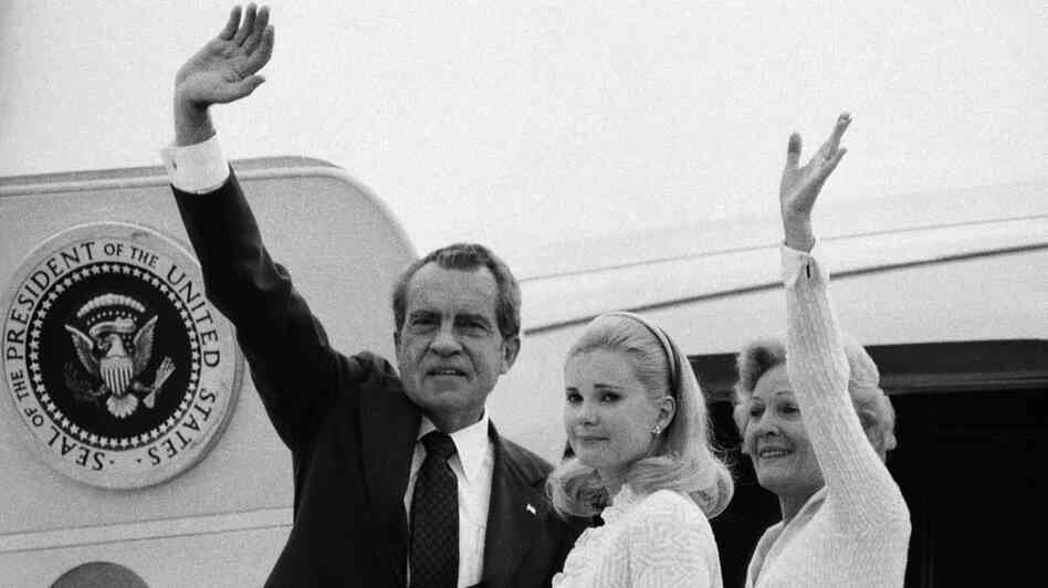 Richard Nixon, daughter Tricia and wife, Pat, board Air Force One after his resignation, Aug. 9, 1974. Richard Nixon, daughter Tricia and wife, Pat, board Air Force One after his resignation, Aug. 9, 1974.