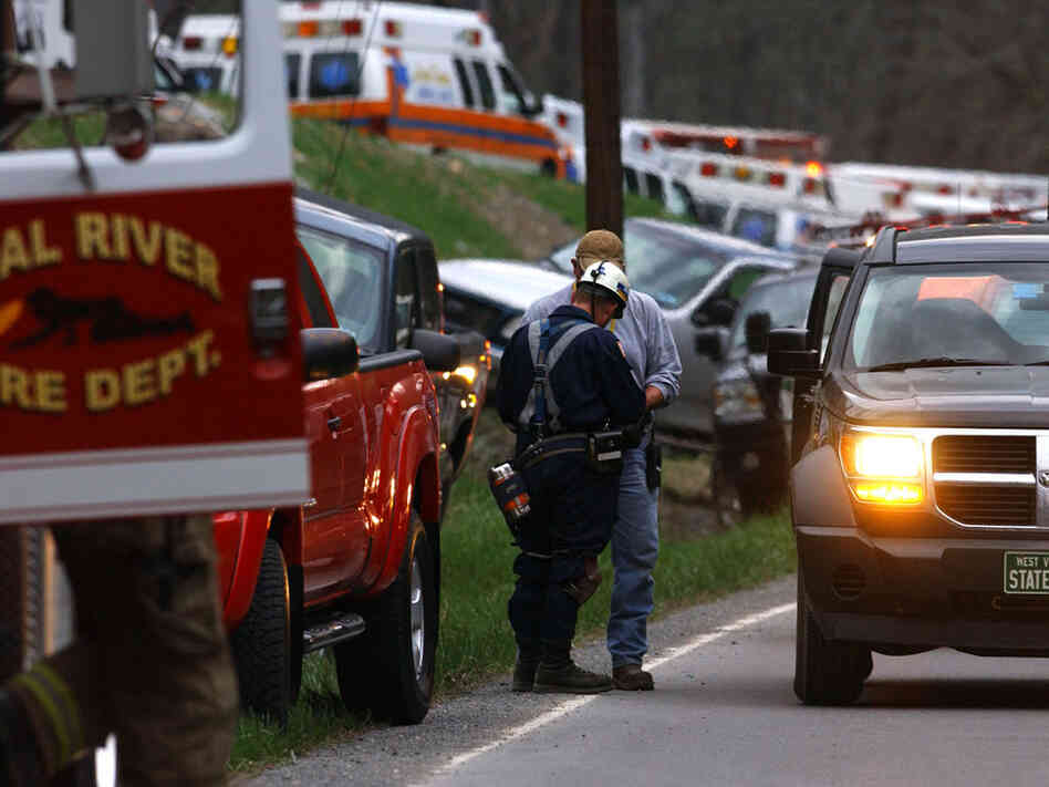 Authorities survey the scene several hours after an explosion at the Upper Big Branch mine. Authorities survey the scene several hours after an explosion at the Upper Big Branch mine.