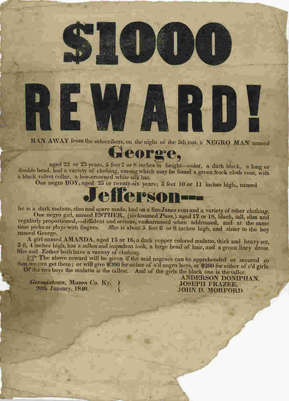 Wanted Poster For Runaway Slaves, 1840