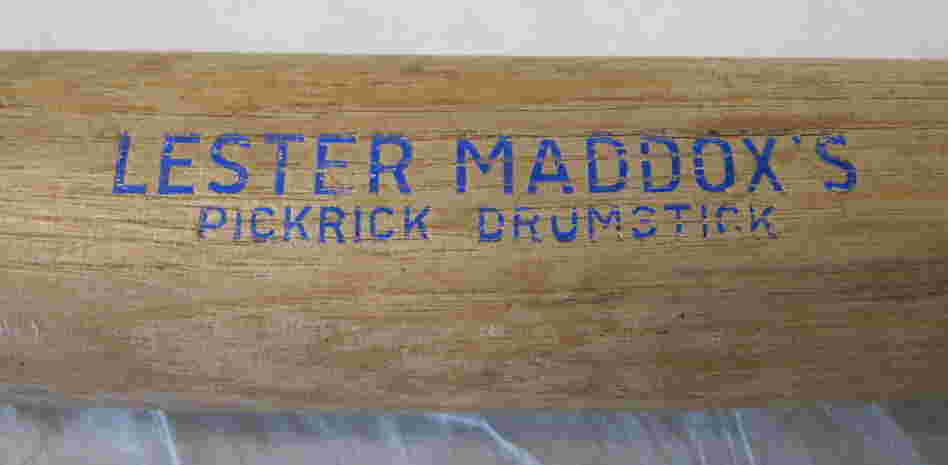 Lester Maddox's Pickrick Drumstick, c. 1973Lester Maddox was the owner of the Pickrick Cafeteria, which kept a dozen axe handles — "Pickrick Drumsticks," he called them — by the front door. Despite the passage of the Civil Rights Act of 1964, which outlawed segregation in public accommodations, Maddox refused to serve African-Americans, running a group of protesters off with a pistol whi...