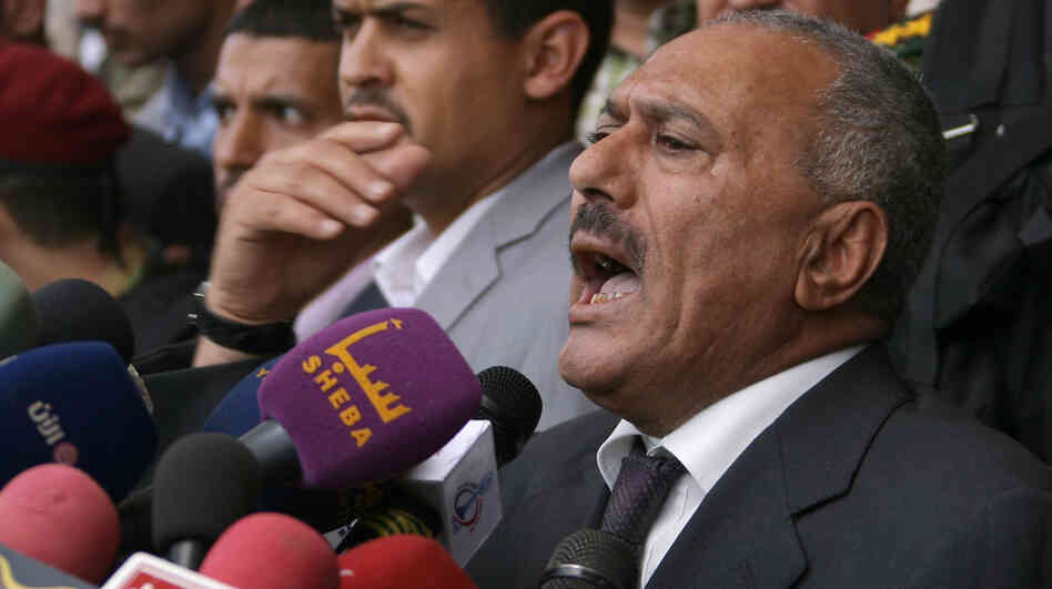 Yemeni President Ali Abdullah Saleh speaks at a pro-regime rally in the capital, Sanaa, on April 1. U.S. counterterrorism officials fear that Saleh's ouster could provide a boost to al-Qaida in the Arabian Peninsula. Yemeni President Ali Abdullah Saleh speaks at a pro-regime rally in the capital, Sanaa, on April 1. U.S. counterterrorism officials fear that Saleh's ouster could provide a boost to al-Qaida in the Arabian Peninsula.