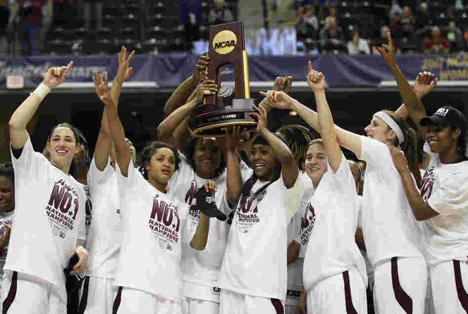 The Texas A&M Aggies celebrate winning the 2011 NCAA Women's Final Four on April 5, 2011.