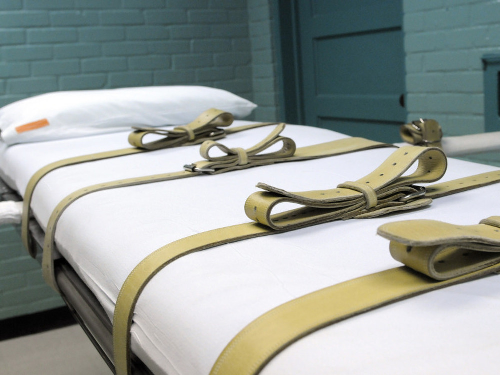 The gurney used to restrain condemned prisoners during the lethal injection process is shown in the Texas death house in Huntsville, Texas.