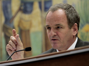 Republican state Sen. Sam Blakeslee, shown at a committee hearing earlier this year, says the Atascadero hospital has "an inherently dangerous population." He's proposed new laws designed to make the hospital safer, including a bill that would make it easier to medicate patients against their will.