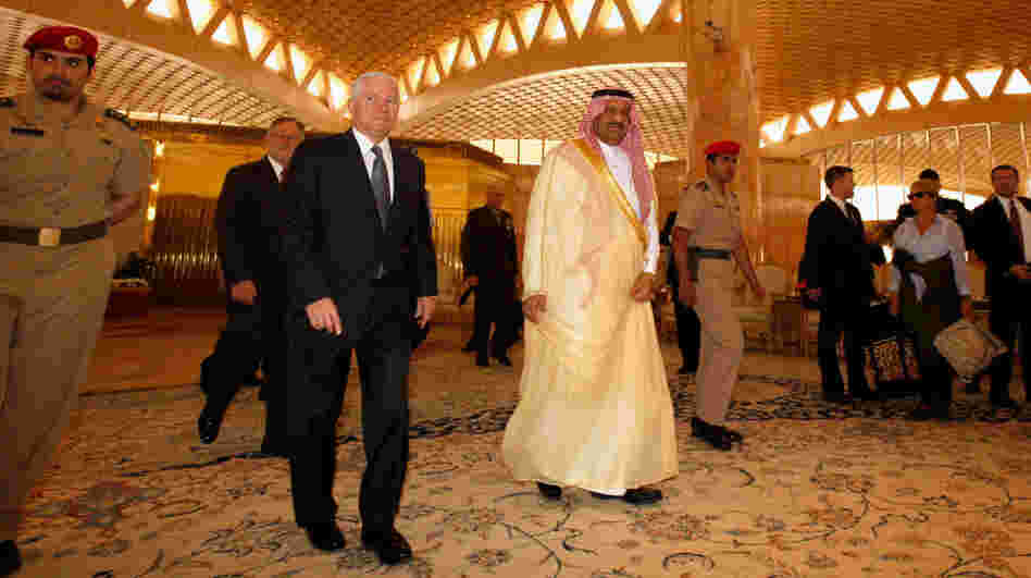 Defense Secretary Robert Gates and Saudi Assistant Minister of Defense and Aviation Prince Khalid bin Sultan in Riyadh, Saudi Arabia on April 6, 2011.