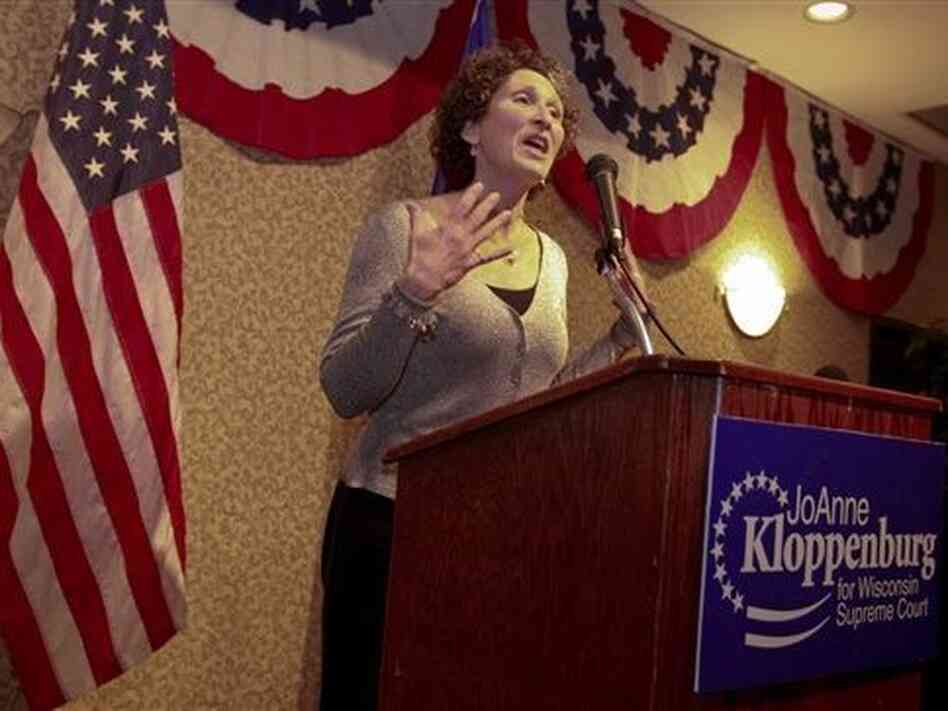 Wisconsin Supreme Court candidate JoAnne Kloppenburg, addresses supporters in Madison on Wednesday. Wisconsin Supreme Court candidate JoAnne Kloppenburg, addresses supporters in Madison on Wednesday.