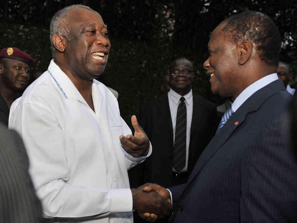 Ivory Coast's then-president, Laurent Gbagbo, meets with rival Alassane Ouattara in May 2010, six months before the elections that would split the country. Now Gbagbo is holed up in a bunker, surrounded by forces loyal to Ouattara, the president-elect. Ivory Coast's then-president, Laurent Gbagbo, meets with rival Alassane Ouattara in May 2010, six months before the elections that would split the country. Now Gbagbo is holed up in a bunker, surrounded by forces loyal to Ouattara, the president-elect.