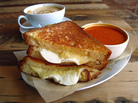 Grilled cheese & tomato soup with latté Grilled cheese & tomato soup with latté