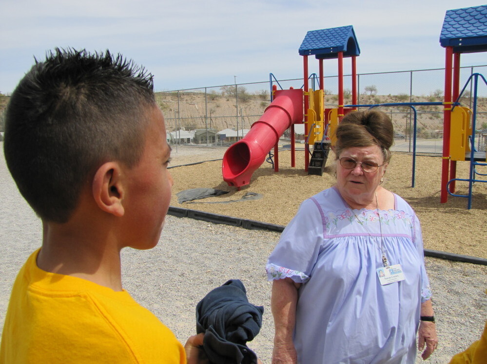 Lead counselor Susan Crews speaks with children at an elementary school in El Paso. Lead counselor Susan Crews speaks with children at an elementary school in El Paso.