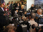 Surrounded by news media, House Speaker John Boehner announces a deal was reached, avoiding a government shutdown. Surrounded by news media, House Speaker John Boehner announces a deal was reached, avoiding a government shutdown.