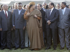 Libyan leader Moammar Gadhafi, center, and leaders from other nations in the African Union, Sunday in Libya.