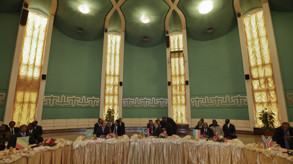 African Union delegates met with Libyan opposition leaders Monday at the Tibesty Hotel in Benghazi. Hundreds of people demonstrated outside the negotiations, saying there can be no peace in Libya until Moammar Gadhafi is gone.