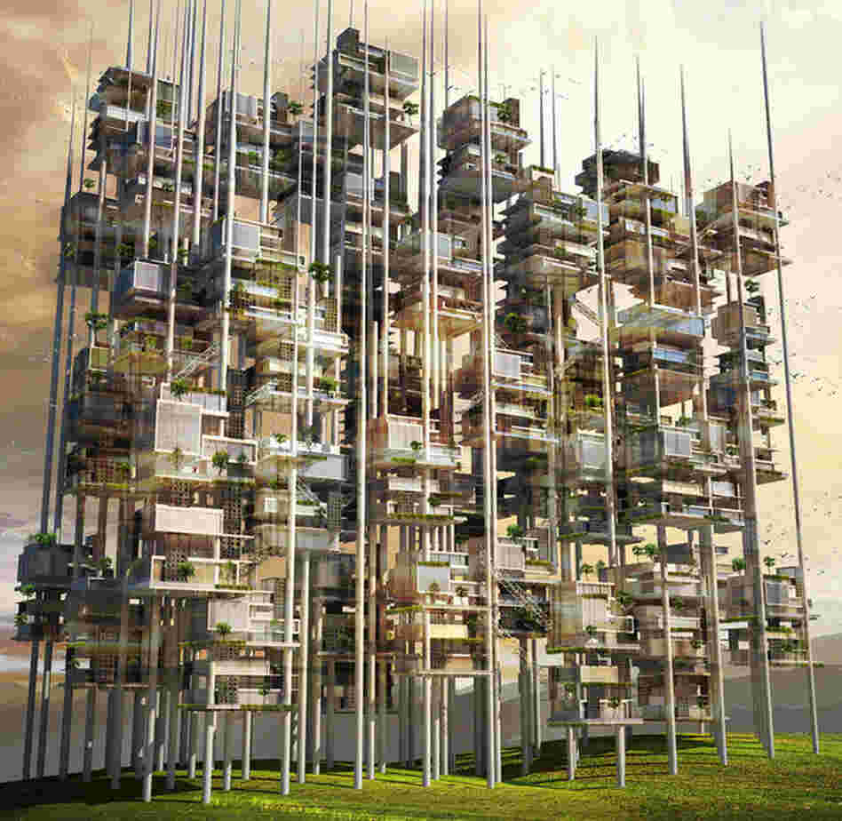 Seeds of Life Skyscraper proposes an exoskeleton where different types of living and working units could be plugged in — from small ones for single families to large ones for recreational areas such as parks and sports facilities. 