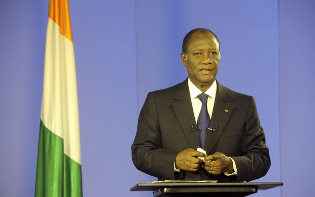 Ivory Coast President Alassane Ouattara addresses his nation from Abidjan after rival Laurent Gbagbo was arrested on April 11, 2011.