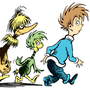 In this illustration from a story called "Steak for Supper," a crew of creatures follow a boy home in hopes of getting a steak dinner. The story is one of seven rediscovered Dr. Seuss shorts from The Bippolo Seed. In this illustration from a story called "Steak for Supper," a crew of creatures follow a boy home in hopes of getting a steak dinner. The story is one of seven rediscovered Dr. Seuss shorts from The Bippolo Seed.