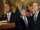 House Speaker John Boehner (from left), with Sen. Jon Kyl (R-AZ) and Senate Minority Leader Mitch McConnell (R-KY), speaks to reporters after meeting with President Obama about the deficit at the U.S. Capitol on Wednesday. House Speaker John Boehner (from left), with Sen. Jon Kyl (R-AZ) and Senate Minority Leader Mitch McConnell (R-KY), speaks to reporters after meeting with President Obama about the deficit at the U.S. Capitol on Wednesday.