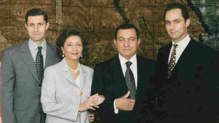President Hosni Mubarak (second from right) poses with his wife, Suzanne, and their two sons, Gamal (right) and Alaa, in this undated photograph. President Hosni Mubarak (second from right) poses with his wife, Suzanne, and their two sons, Gamal (right) and Alaa, in this undated photograph.