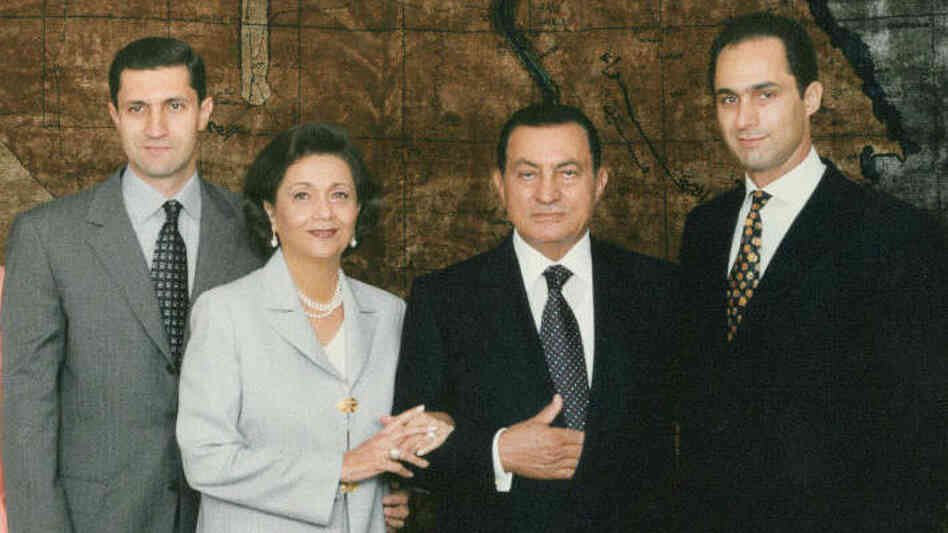 President Hosni Mubarak (second from right) poses with his wife, Suzanne, and their two sons, Gamal (right) and Alaa, in this undated photograph. President Hosni Mubarak (second from right) poses with his wife, Suzanne, and their two sons, Gamal (right) and Alaa, in this undated photograph.