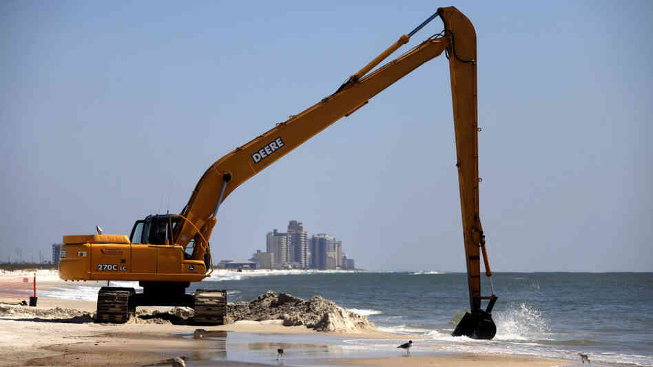 Workers clean oil leftover from the Deepwater Horizon oil spill in the Gulf of Mexico last month at Perdido Key State Park in Pensacola, Fla. The state has until April 20 to decide whether to join a lawsuit to recoup economic damages. Workers clean oil leftover from the Deepwater Horizon oil spill in the Gulf of Mexico last month at Perdido Key State Park in Pensacola, Fla. The state has until April 20 to decide whether to join a lawsuit to recoup economic damages.