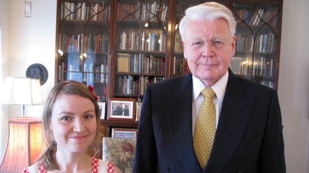 Heiða Dóra Jónsdóttir with Ólafur Ragnar Grímsson, the president of Iceland. (David Kestenbaum/NPR)