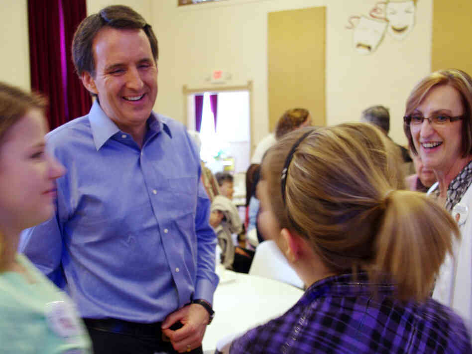 Pawlenty meets with attendees of the Fayette County Republican Party Spring Fundraiser in Fayette, Iowa, after speaking there April 2.