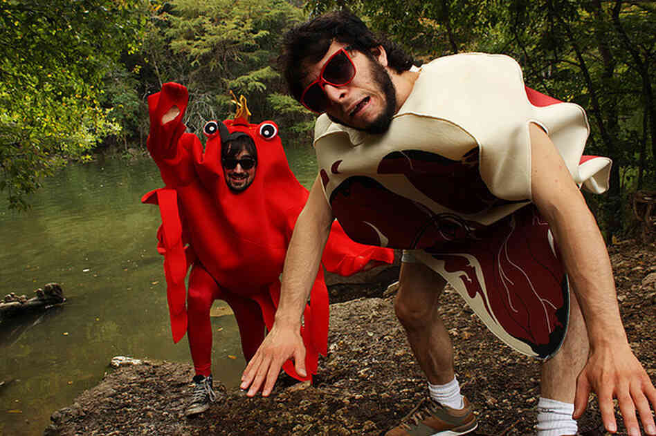 The Austin-based duo Zorch, as surf and turf. The Austin-based duo Zorch, as surf and turf.