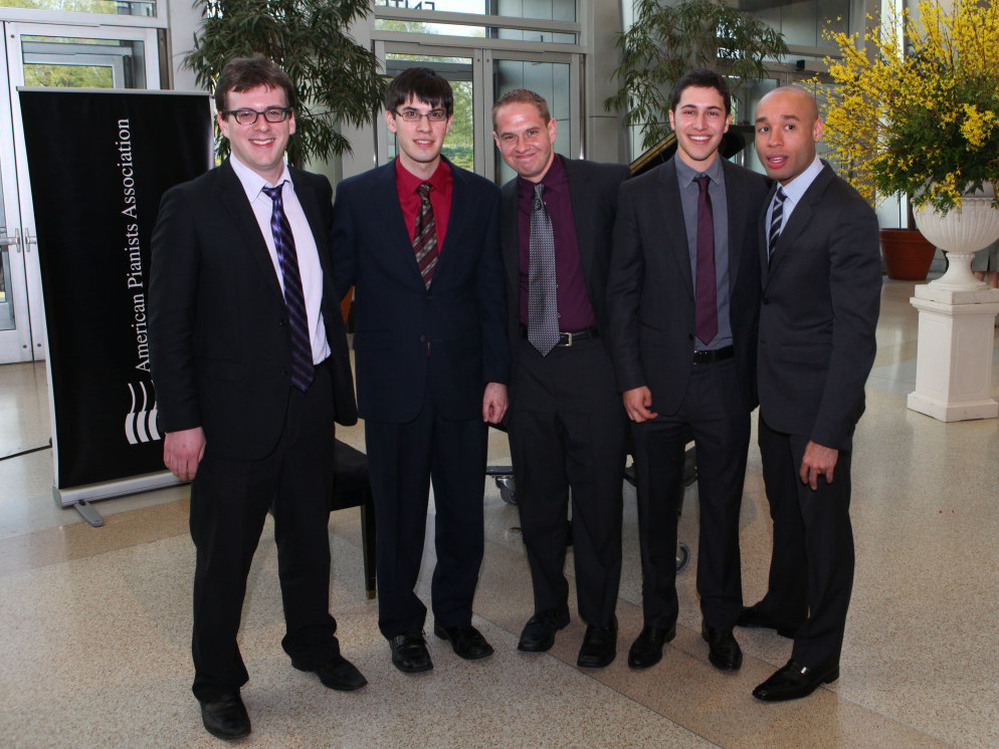 The finalists for the 2011 Cole Porter Fellowship. L-R: Zach Lapidus, Glenn Zaleski, Jeremy Siskind, Emmet Cohen, Aaron Diehl.