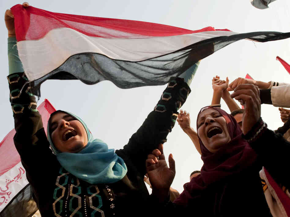 Egyptian women celebrate in Tahrir Square on Feb. 12 after Mubarak was driven from power. Many women now say they feel shut out of the new government that is emerging. Egyptian women celebrate in Tahrir Square on Feb. 12 after Mubarak was driven from power. Many women now say they feel shut out of the new government that is emerging.