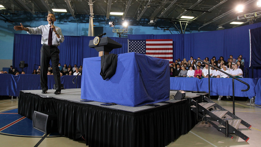 President Obama at today's town hall in Annandale, Va.