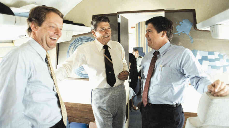Haley Barbour (right) with President Ronald Reagan aboard Air Force One. Barbour, the consummate insider, served as White House political director during the Reagan administration. Haley Barbour (right) with President Ronald Reagan aboard Air Force One. Barbour, the consummate insider, served as White House political director during the Reagan administration.