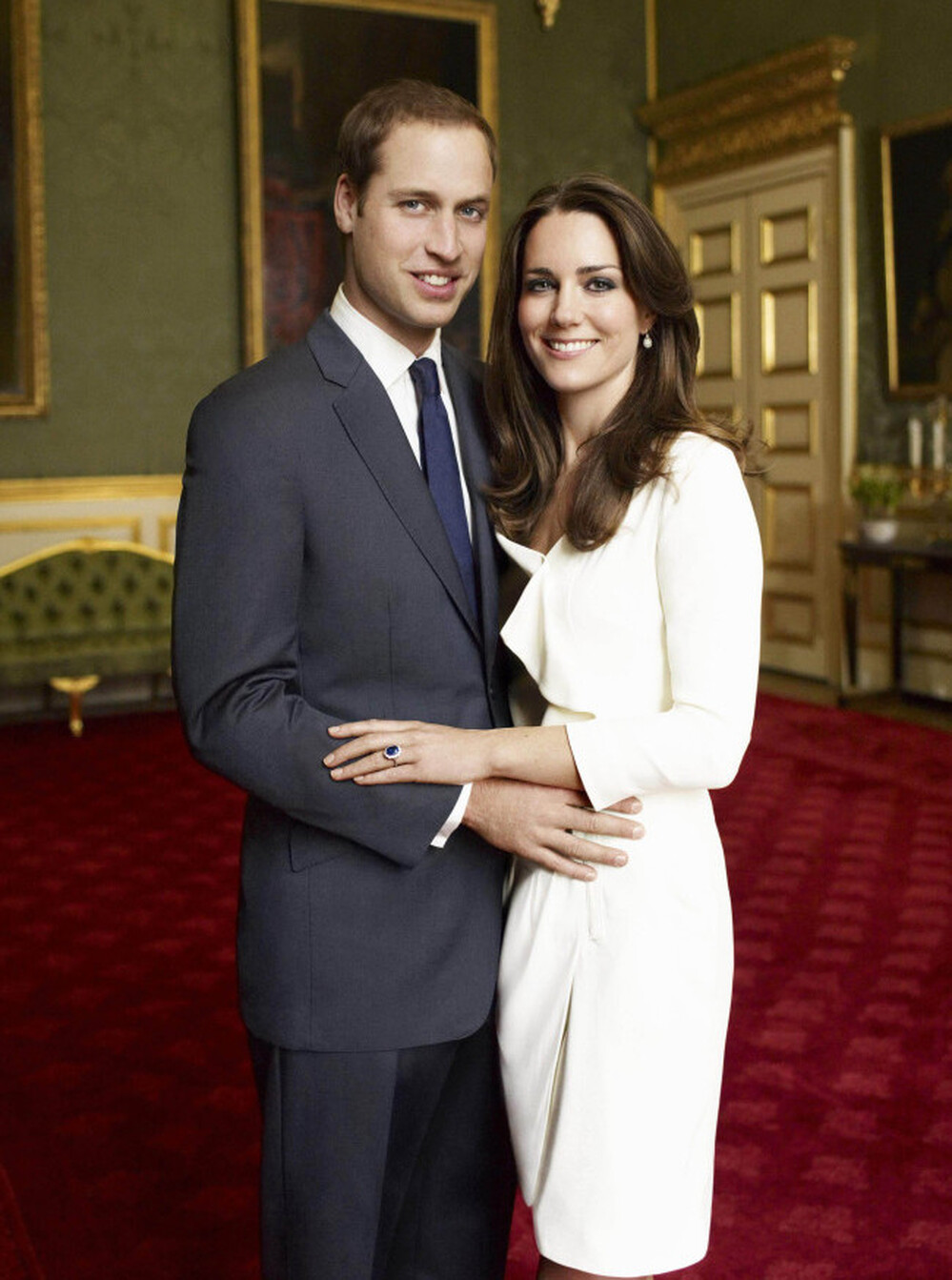 This is one of two official portrait photographs taken of Prince William and Kate Middleton in November 2010 to mark their engagement. Their wedding happens on April 29.